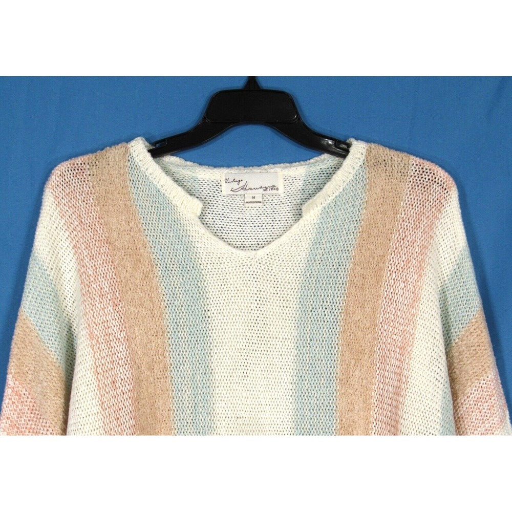 VINTAGE HAVANA Pastel STRIPED Airy Knit DOLMAN SLEEVE Casual Beach SWEATER Sz M - Picture 2 of 6